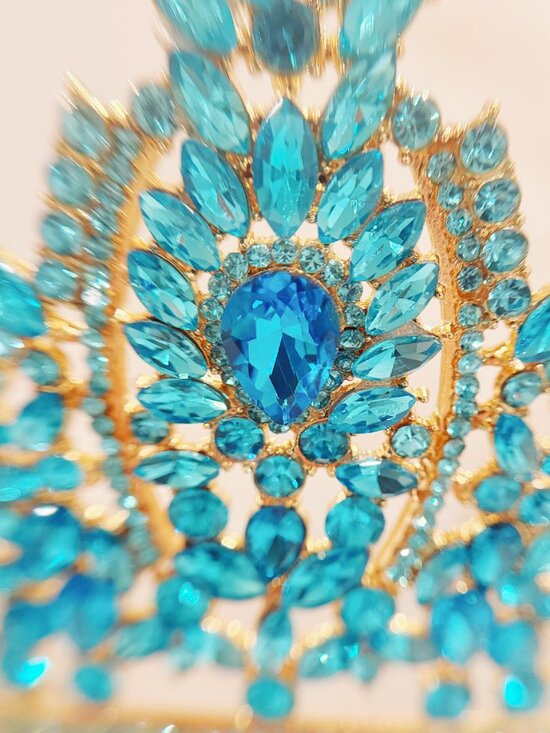 Gold Tiara Crown, ocean blue crystal crown, Royal Queen Tiara, pageant crown main image 8